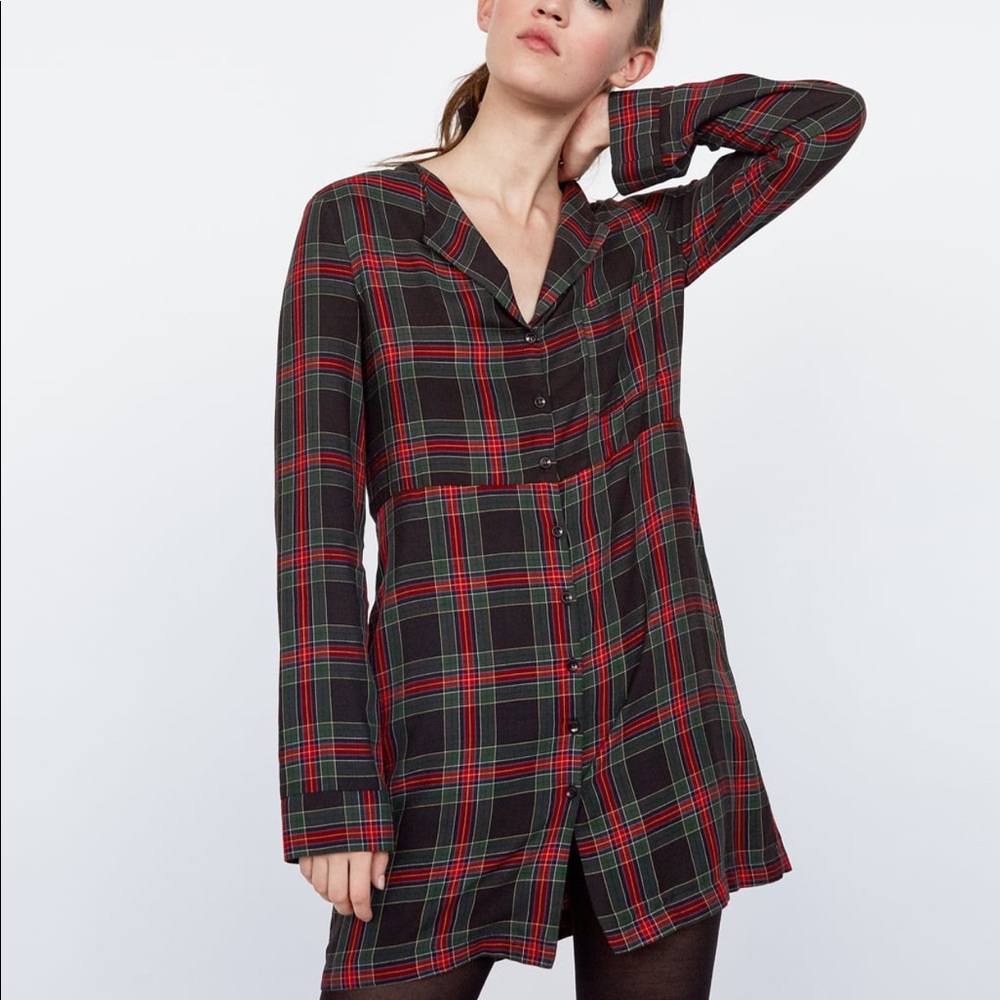 Zara Checkered Shirt Dress
